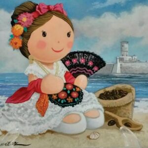 alt="Obra original Jarochita Ternura de Roberto Benítez, óleo sobre masonite MDF, 30 x 40 cm, pieza única y certificada"